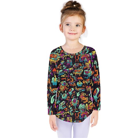 Multicolored Doodle Abstract Colorful Multi Colored Kids  Long Sleeve T-shirt by Grandong