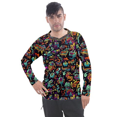 Multicolored Doodle Abstract Colorful Multi Colored Men s Pique Long Sleeve T-shirt by Grandong