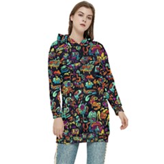 Multicolored Doodle Abstract Colorful Multi Colored Women s Long Oversized Pullover Hoodie