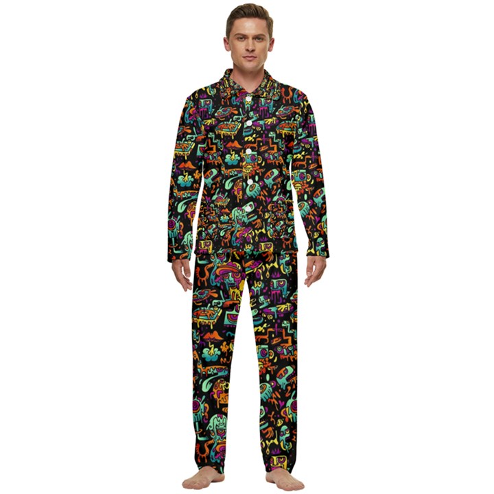 Multicolored Doodle Abstract Colorful Multi Colored Men s Long Sleeve Velvet Pocket Pajamas Set