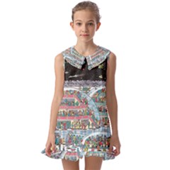 Abstract Painting Space Cartoon Kids  Pilgrim Collar Ruffle Hem Dress by Grandong