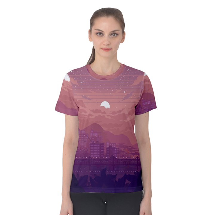 Aesthetic Pixel Art Landscape Women s Cotton T-Shirt