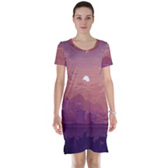 Aesthetic Pixel Art Landscape Short Sleeve Nightdress by Sarkoni