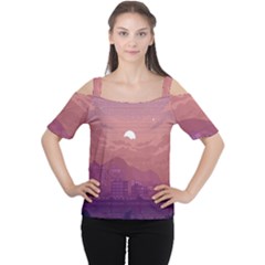 Aesthetic Pixel Art Landscape Cutout Shoulder T-shirt