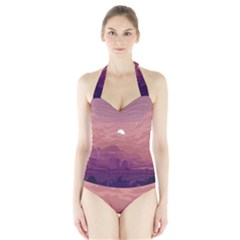 Aesthetic Pixel Art Landscape Halter Swimsuit by Sarkoni