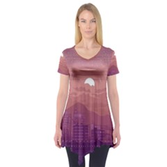 Aesthetic Pixel Art Landscape Short Sleeve Tunic  by Sarkoni