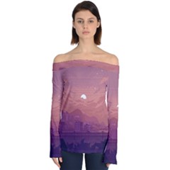 Aesthetic Pixel Art Landscape Off Shoulder Long Sleeve Top by Sarkoni