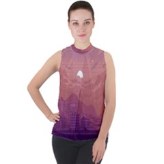 Aesthetic Pixel Art Landscape Mock Neck Chiffon Sleeveless Top by Sarkoni