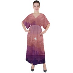 Aesthetic Pixel Art Landscape V-neck Boho Style Maxi Dress by Sarkoni