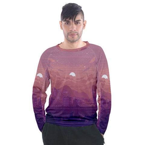 Aesthetic Pixel Art Landscape Men s Long Sleeve Raglan T-shirt by Sarkoni