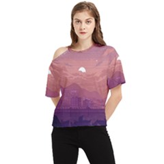 Aesthetic Pixel Art Landscape One Shoulder Cut Out T-shirt by Sarkoni