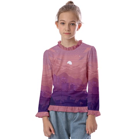 Aesthetic Pixel Art Landscape Kids  Frill Detail T-shirt by Sarkoni