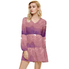 Aesthetic Pixel Art Landscape Tiered Long Sleeve Mini Dress by Sarkoni