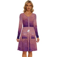 Aesthetic Pixel Art Landscape Long Sleeve Dress With Pocket by Sarkoni