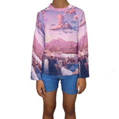 Aesthetic Landscape Vintage Cartoon Kids  Long Sleeve Swimwear