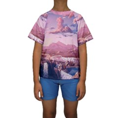 Aesthetic Landscape Vintage Cartoon Kids  Short Sleeve Swimwear