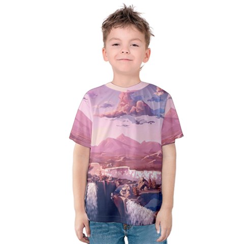 Aesthetic Landscape Vintage Cartoon Kids  Cotton T-shirt by Sarkoni