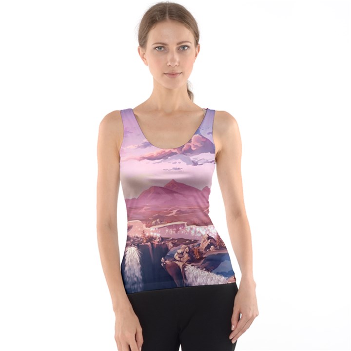 Aesthetic Landscape Vintage Cartoon Women s Basic Tank Top