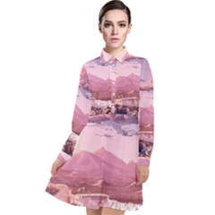 Aesthetic Landscape Vintage Cartoon Long Sleeve Chiffon Shirt Dress