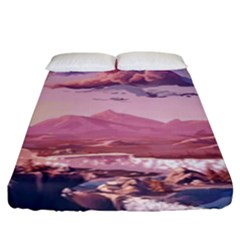 Aesthetic Landscape Vintage Cartoon Fitted Sheet (King Size)