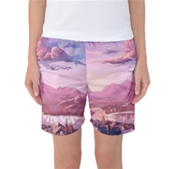 Aesthetic Landscape Vintage Cartoon Women s Basketball Shorts