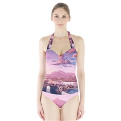 Aesthetic Landscape Vintage Cartoon Halter Swimsuit