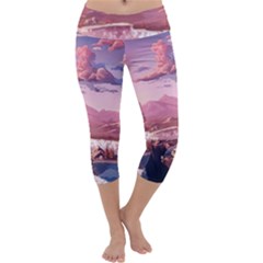 Aesthetic Landscape Vintage Cartoon Capri Yoga Leggings