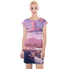 Aesthetic Landscape Vintage Cartoon Cap Sleeve Bodycon Dress