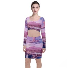 Aesthetic Landscape Vintage Cartoon Top and Skirt Sets