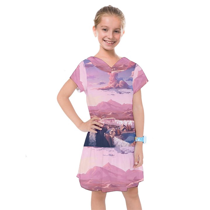 Aesthetic Landscape Vintage Cartoon Kids  Drop Waist Dress