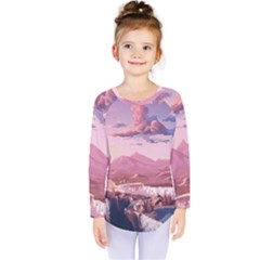 Aesthetic Landscape Vintage Cartoon Kids  Long Sleeve T-Shirt