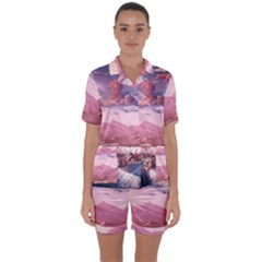 Aesthetic Landscape Vintage Cartoon Satin Short Sleeve Pajamas Set