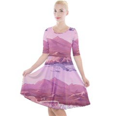 Aesthetic Landscape Vintage Cartoon Quarter Sleeve A-Line Dress