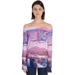 Aesthetic Landscape Vintage Cartoon Off Shoulder Long Sleeve Top by Sarkoni