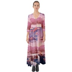 Aesthetic Landscape Vintage Cartoon Button Up Boho Maxi Dress