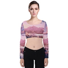 Aesthetic Landscape Vintage Cartoon Velvet Long Sleeve Crop Top