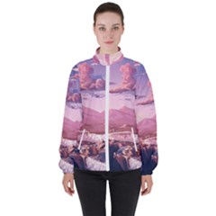 Aesthetic Landscape Vintage Cartoon Women s High Neck Windbreaker