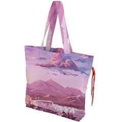 Aesthetic Landscape Vintage Cartoon Drawstring Tote Bag by Sarkoni