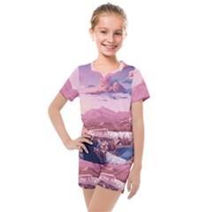 Aesthetic Landscape Vintage Cartoon Kids  Mesh T-Shirt and Shorts Set