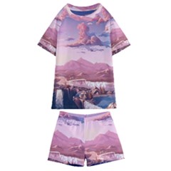 Aesthetic Landscape Vintage Cartoon Kids  Swim T-shirt And Shorts Set by Sarkoni