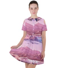 Aesthetic Landscape Vintage Cartoon Short Sleeve Shoulder Cut Out Dress  by Sarkoni