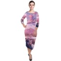 Aesthetic Landscape Vintage Cartoon Quarter Sleeve Midi Velour Bodycon Dress View1