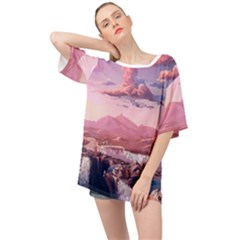 Aesthetic Landscape Vintage Cartoon Oversized Chiffon Top