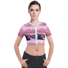 Aesthetic Landscape Vintage Cartoon Short Sleeve Cropped Jacket