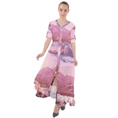 Aesthetic Landscape Vintage Cartoon Waist Tie Boho Maxi Dress by Sarkoni