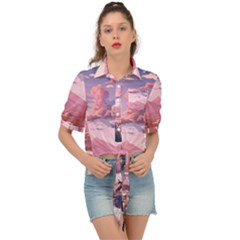 Aesthetic Landscape Vintage Cartoon Tie Front Shirt 