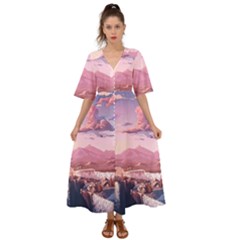 Aesthetic Landscape Vintage Cartoon Kimono Sleeve Boho Dress