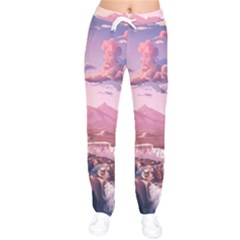 Aesthetic Landscape Vintage Cartoon Women Velvet Drawstring Pants