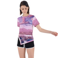 Aesthetic Landscape Vintage Cartoon Asymmetrical Short Sleeve Sports T-Shirt