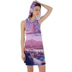 Aesthetic Landscape Vintage Cartoon Racer Back Hoodie Dress